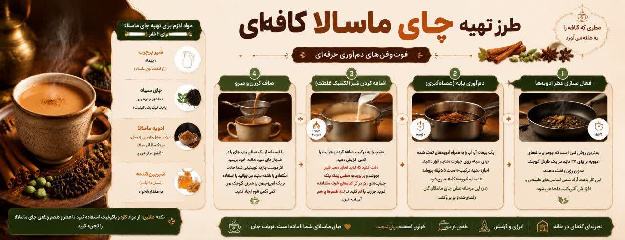 مواد لازم برای تهیه چای ماسالا برای ۲ نفر
